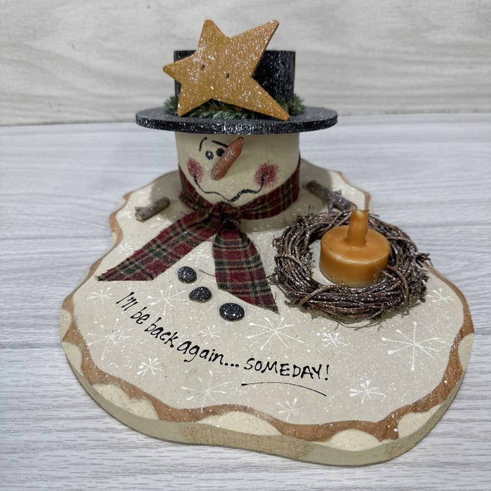 Melted‎ Snowman Winter Holiday Decoration Handmade Wood 10.5x9x5.5"